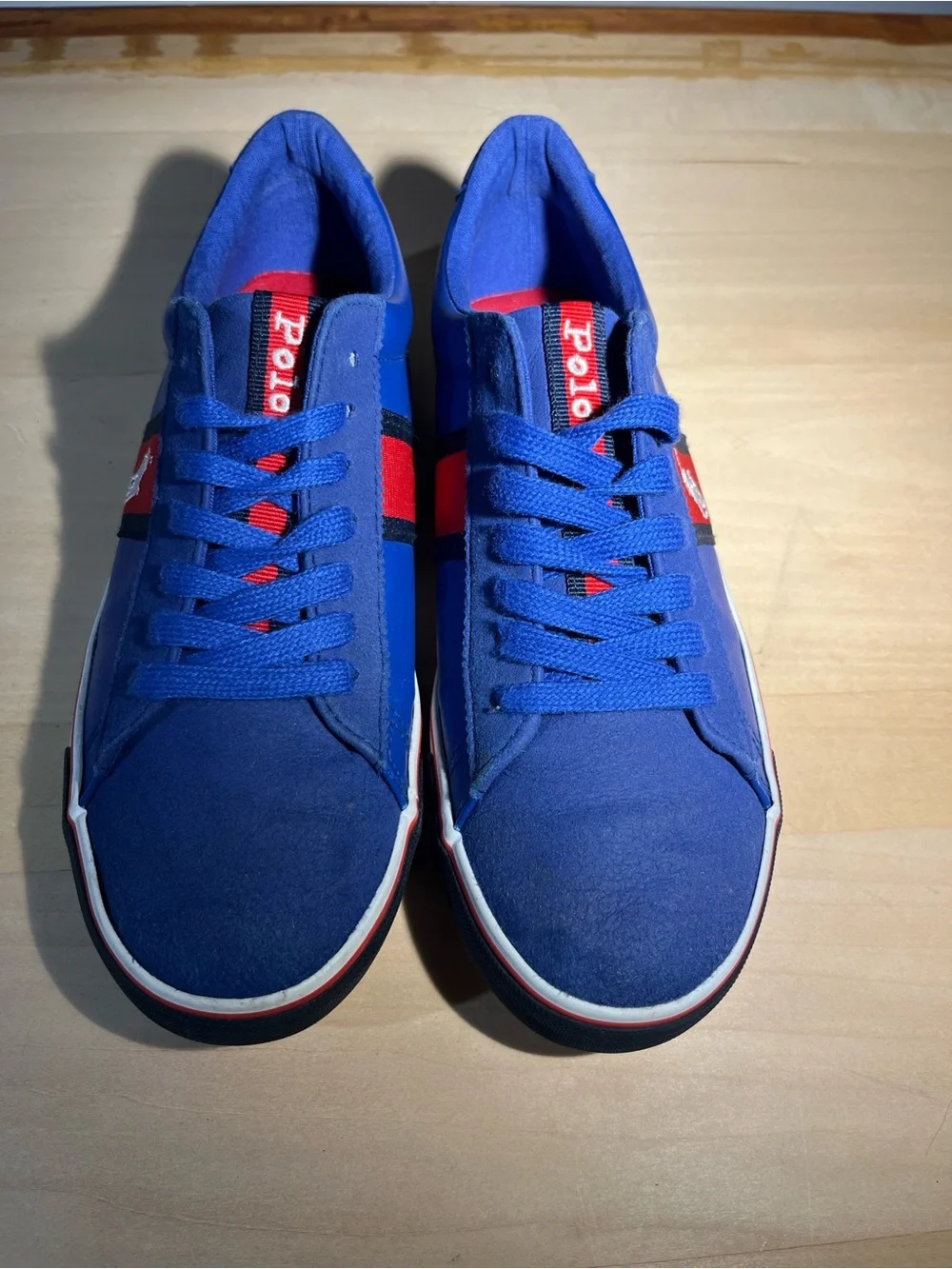 Polo by Ralph Lauren Men’s Royal Blue Sneakers with Red and Black Accents